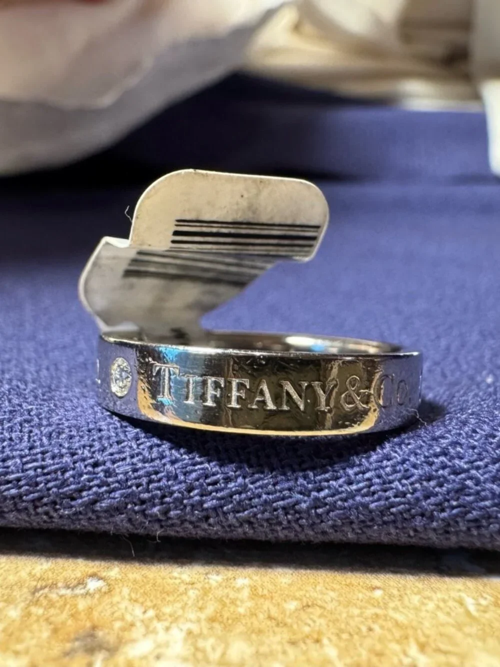 Tiffany & Co. 950 Platinum 3 Diamond Wedding Band  Ring - Size 7.5